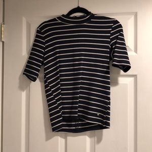 Navy and white striped high neck top